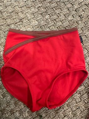 Tiger Friday VGUC Red Swim Trunks with Brown Trim